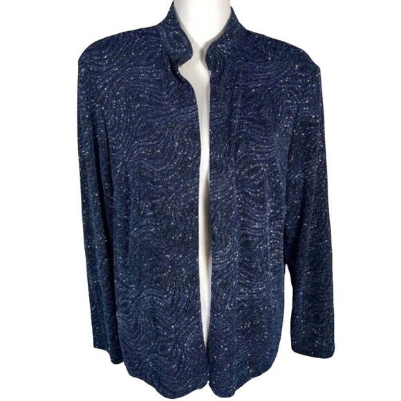 Jump Apparel Blue Silver Collar Neck Open Front Long Sleeve Jacket XL - Picture 1 of 11